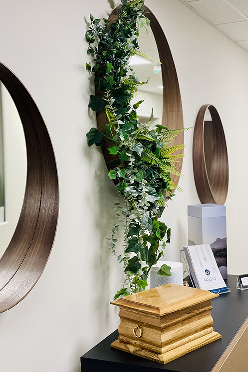 Internal shot of the mirrors inside reception at Love's Independent Funeral Directors.